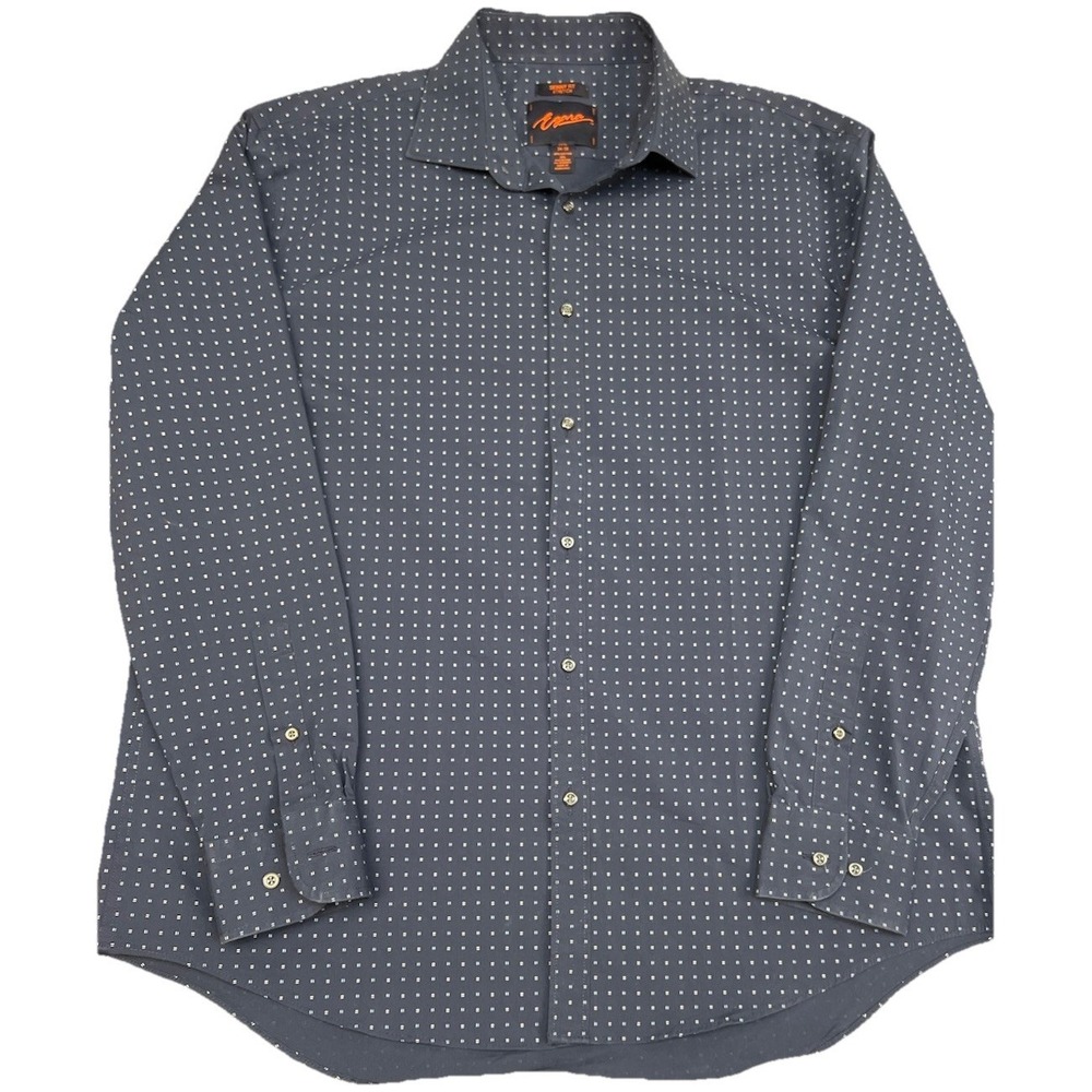 EGARA Button Down Dress Shirt Men's Size 17.5 34/35 Stretch Skinny Fit Navy Blue